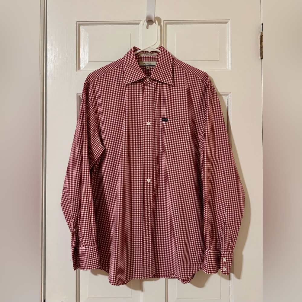 Faconnable Men’s Button Down Shirt Size Medium in Red Gingham